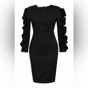 Metamorphosis Girl Black Ruffle Sleeve Bodycon Sheath Dress Long Sleeve
